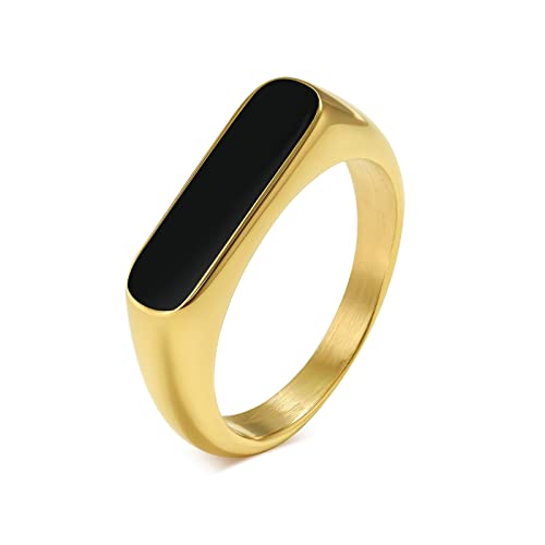 Ayoiow Ringe Damen mit Gravur, Edelstahl Ringe Damen 5.5 mm Schwarz Emaille Hochzeit Band Gold Ring Größe 54 (17.2) von Ayoiow