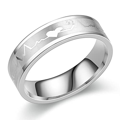 Ayoiow Ringe Damen mit Gravur, Ringe Silber 6mm Herzschlag Partnerringe Ring Größe 65 (20.7) von Ayoiow
