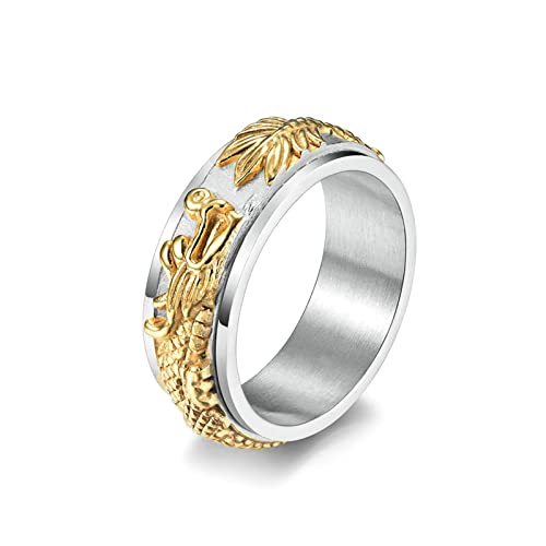 Ayoiow Ringe Männer Edelstahl, Verlobungsringe Gold Chinesischer Drache-Muster Fidget Angst Ring Größe 65 (20.7) von Ayoiow