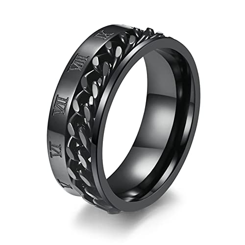 Ayoiow Ringe Männer Rocker, Männer Ring Edelstahl 8mm Drehbar Kettenblatt Mit Römischen Ziffern Ring Größe 67 (21.3), Schwarz von Ayoiow