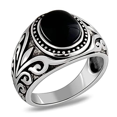Ayoiow Ringe Silber 925 Herren, Vintage Ring Männer Antikes Muster mit Schwarz Achat Ringe Silber Ring Größe 71 (22.6) von Ayoiow