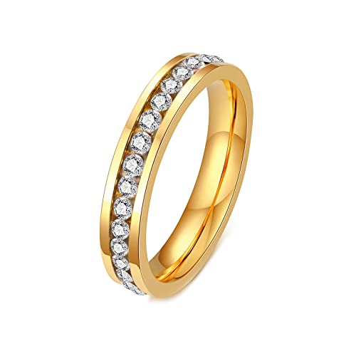 Ayoiow Ringe Verlobung Damen, Damenringe Edelstahl Breit 4mm Ewigkeitsband Zirkonia Freundschaftsringe Gold Ring Größe 57 (18.1) von Ayoiow