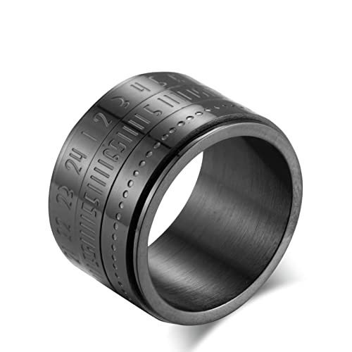 Ayoiow Ringe für Herren Edelstahl, Trauringe Schwarz Breiter Timetable Spinner Bands Ring Größe 70 (22.3) von Ayoiow