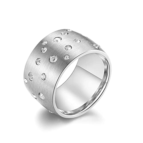 Ayoiow Ringe für Männer, Ringe für Männer Edelstahl Matte Bands Ring mit Cubic Zirconia Inlay Silber Größe 67 (21.3) von Ayoiow