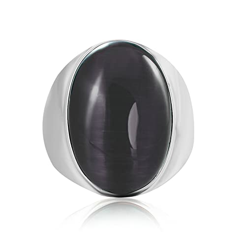 Ayoiow Ringe für Männer Edelstahl, Freundschaftsringe Männer Silberring mit Grau Ovale Stein Ring Größe 62 (19.7) von Ayoiow