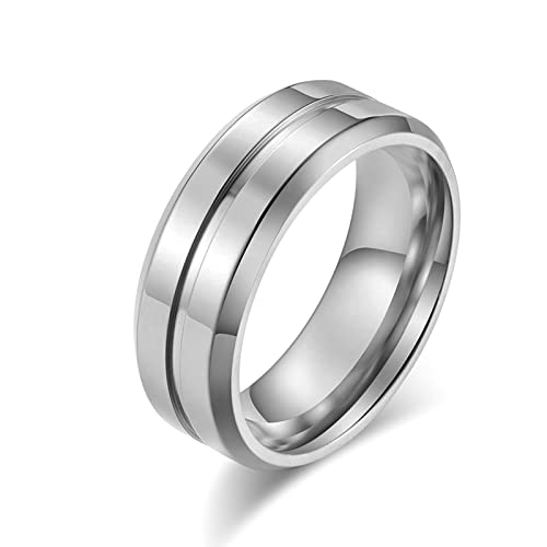 Ayoiow Ringe für Männer Edelstahl, Verlobungsring Silber Plain Bands Ring mit Gerillter Mitte Und Abgeschrägten Kanten Größe 52 (16.6) von Ayoiow