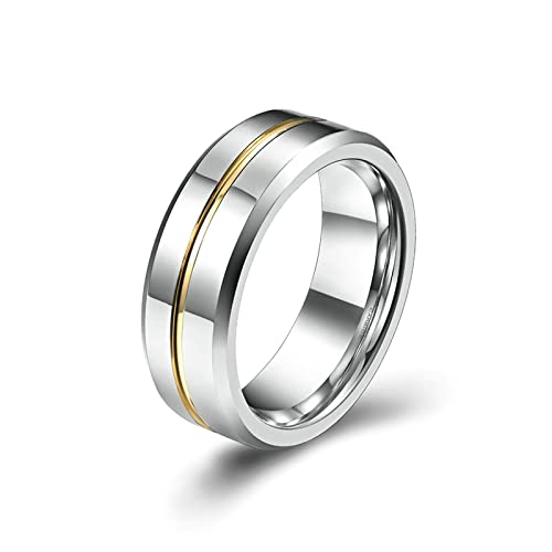 Ayoiow Ringe für Männer mit Gravur, Ring Wolframcarbid Herren 8 MM Bänder Ringmittellinie Abgeschrägte Kanten Gold Größe 54 (17.2) von Ayoiow