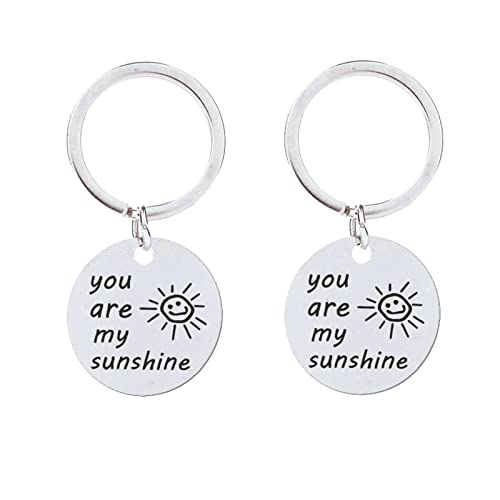 Ayoiow Schlüsselanhänger 2 Teile 30MM Rund Dog Tag mit Gravur You Are My Sunshine Schlüsselringe Edelstahl Schlüsselbund Ringe 2er Set Silber von Ayoiow