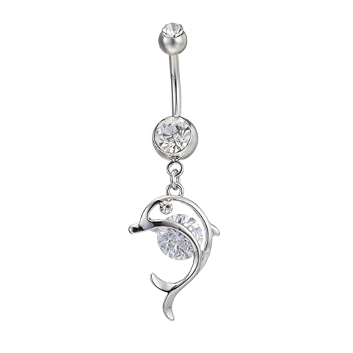 Ayoiow Silber Bauchnabelpiercing Delfin mit Zirkonia Nabelpiercing für Damen Silber von Ayoiow