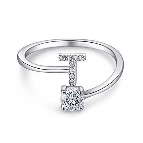 Ayoiow Silber Ringe 925 Damen mit Zirkonia, Trauringe Damen Buchstabe T Ring Größe 57 (18.1) von Ayoiow