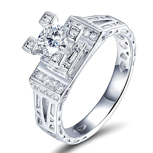 Ayoiow Sterling Silber Ring 925 mit Moissanite, Ring Verlobung Damen Eiffelturm Ringe Größe 60 (19.1) von Ayoiow
