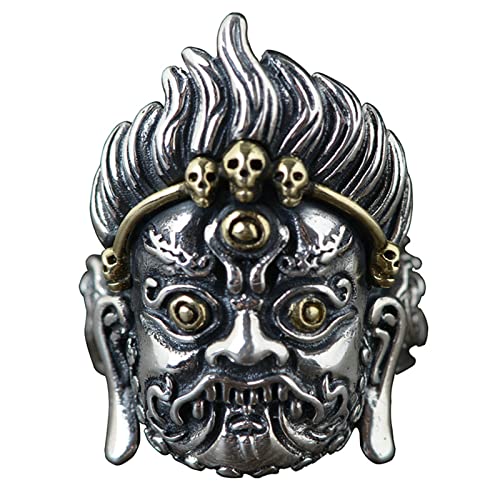 Ayoiow Sterlingsilber Ring Herren, Ring Herren Verstellbar Mahakala Ring Silber Gold von Ayoiow