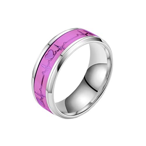 Ayoiow Titanringe für Herren Noctiluzentes Elektrokardiogramm Breite 8mm Silber Ringe Verlobung von Ayoiow