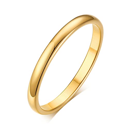 Ayoiow Trauringe Damen, Damen Ringe Edelstahl 2mm Einfach Band Poliert Hochzeit Ringe Gold Ring Größe 44 (14.0) von Ayoiow