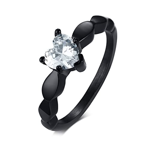 Ayoiow Vintage Ring Damen, Ringe Edelstahl Damen Herz Zirkonia Hochzeit Ringe Schwarz Ring Größe 54 (17.2) von Ayoiow