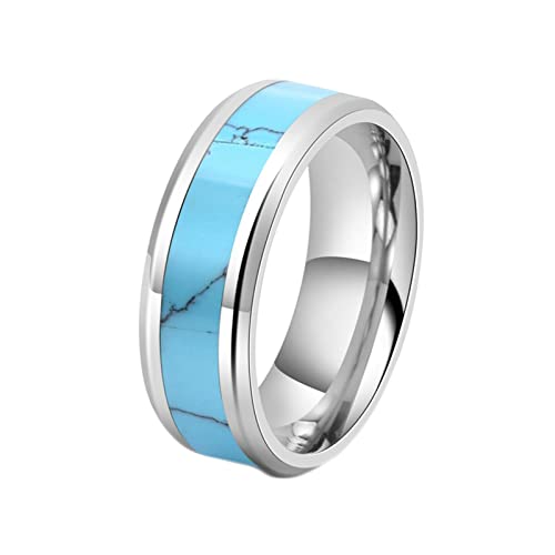 Ayoiow Wolfram Ringe Herren 8MM Silber Ehering Für Männer Türkis von Ayoiow