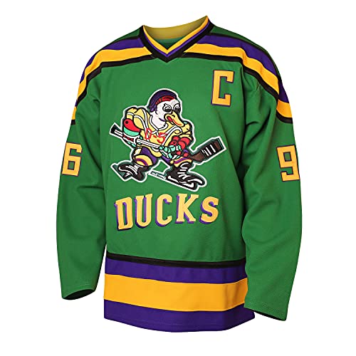 Mighty Ducks Trikot 96 Charlie Conway 99 Adam Banks Movie Eishockey Trikot 90er Jahre Hip Hop Kleidung für Party, 96-Grün, XX-Large von Ayoubaus