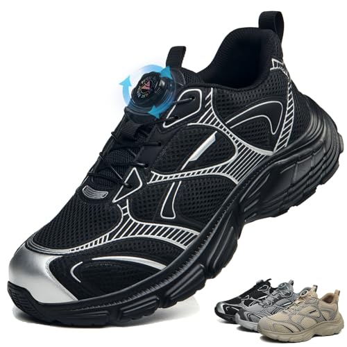 Ayqyc Damen Sicherheitsschuhe Herren Arbeitsschuhe mit Stahlkappe Leicht Sportliche Atmungsaktiv rutschfeste Drehverschluss, Schwarz, 40 EU von Ayqyc