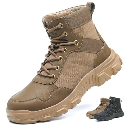Ayqyc Sicherheitsschuhe Arbeitsschuhe Herren Damen Leicht Stahlkappe Atmungsaktiv Sicherheitsstiefel rutschfest Arbeitsstiefel Gelb-braun 42 EU von Ayqyc