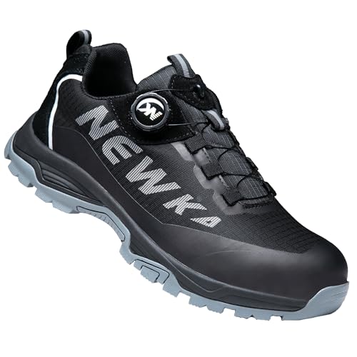 Ayqyc Sicherheitsschuhe Herren Damen Leicht Atmungsaktiv Stahlkappenschuhe Sportlich Arbeitsschuhe Mit Drehschnallen Schnürsenkeln Schwarz 41 EU von Ayqyc