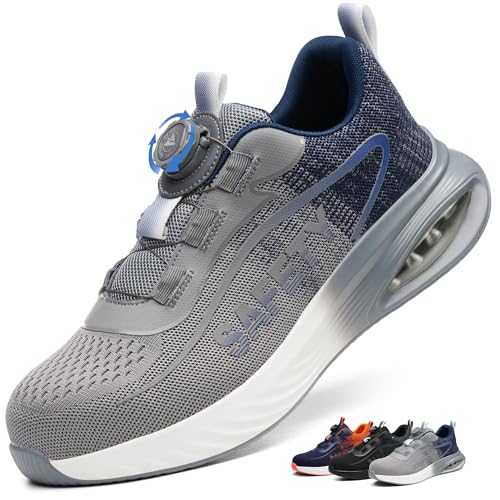 Ayqyc Sicherheitsschuhe Herren Damen Leicht Atmungsaktiv Stahlkappenschuhe rutschfeste Sportlich Arbeitsschuhe Mit Drehschnallen Schnürsenkeln Grau 38 EU von Ayqyc