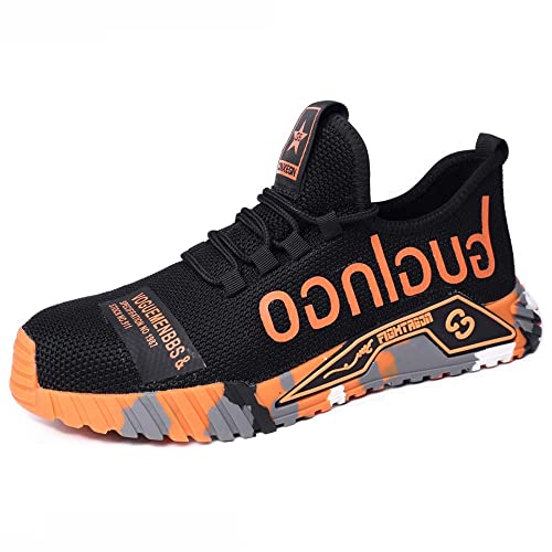 Ayqyc Sicherheitsschuhe Herren Damen S3 Sportlich rutschfeste Arbeitsschuhe mit Stahlkappe Leichtgewich Breathable Schutzschuhe,Orange,Size 39 von Ayqyc