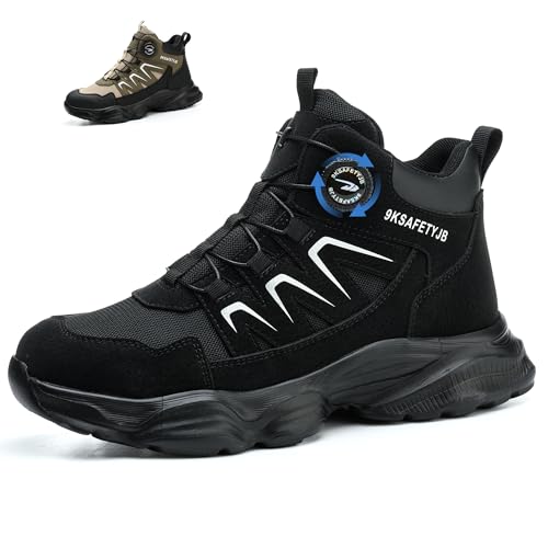 Ayqyc Sicherheitsschuhe Herren Damen Stahlkappenschuhe Leicht Atmungsaktiv Arbeitsschuhe Mit Drehschnallen Schnürsenkeln rutschfest Sicherheitsstiefel Schwarz 42 EU von Ayqyc
