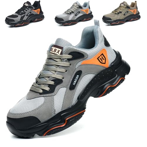Ayqyc Sicherheitsschuhe Herren Leicht Sportlich Arbeitsschuhe Damen rutschfeste Stahlkappenschuhe Atmungsaktiv Arbeitsturnschuhe mit Stahlkappe Grau 36 EU von Ayqyc