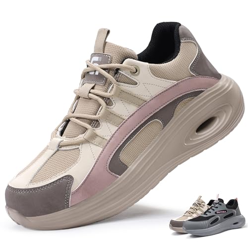Ayqyc Sicherheitsschuhe Leicht Arbeitsschuhe Damen Atmungsaktiv Schutzschuhe rutschfest Stahlkappenschuhe Beige 39 EU von Ayqyc