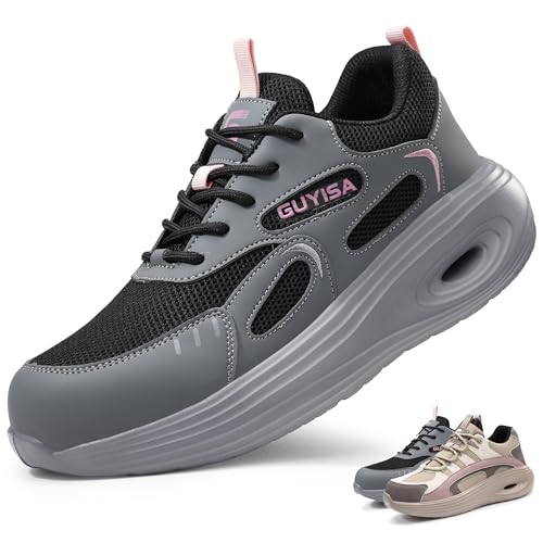 Ayqyc Sicherheitsschuhe Leicht Arbeitsschuhe Damen Atmungsaktiv Schutzschuhe rutschfest Stahlkappenschuhe Grau 40 EU von Ayqyc