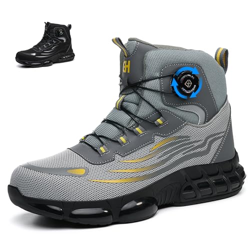 Ayqyc Sicherheitsstiefel Herren Leicht Arbeitsschuhe Damen Atmungsaktiv Antidérapantes Stahlkappenschuhe Industrielle mit Drehknopf Grau 39 EU von Ayqyc