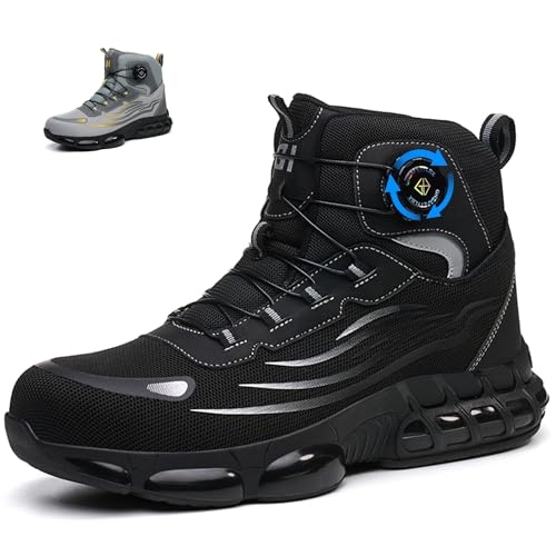 Ayqyc Sicherheitsstiefel Herren Leicht Arbeitsschuhe Damen Atmungsaktiv Antidérapantes Stahlkappenschuhe Industrielle mit Drehknopf Schwarz 44 EU von Ayqyc