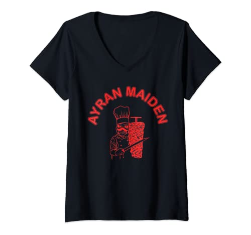 Damen Ayran Maiden Döner Band Lustig witzig Fast Food Dürüm T-Shirt mit V-Ausschnitt Damen Ayran Maiden Döner Band Lustig witzig Fast Food Dürüm T-Shirt mit V-Ausschnitt von Ayran Maiden Döner Band Lahmacun