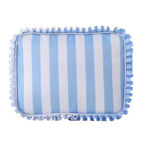 Ruffle Pouch Bag, Cute Large Travel Cosmetic Bag for Women, Ruffle Pouches Plaid, Toiletry Bag Make up Organizer (Blue) von Ayrohk