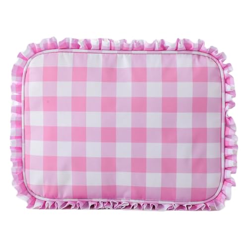 Ruffle Pouch Bag, Cute Large Travel Cosmetic Bag for Women, Ruffle Pouches Plaid, Toiletry Bag Make up Organizer (Pink) von Ayrohk