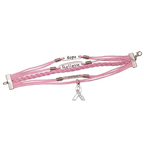 Ayrsjcl 1 Stück Brustkrebs Bewusstheit Armbänder Inspirierend Armbands Leder Seil Handgemachte Rosa Ränderbrust von Ayrsjcl