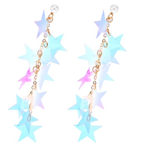 Neon Sterne Ohrringe Fünfzackige Sternohrringe Lange Quasten Sterne Ohrstecker Dangle Star Earring Ohrringe Stern Damen Hängeohrringe für Frauen Freundin Mama Mädchen von Aysatogc