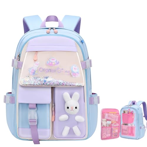 Aytop Rucksack für Mädchen, Freizeit Schulranzen Mädchen Kinder Süße Schultasche Kinderrucksack Leichte Schulrucksack Große Kapazität Wasserdicht Grundschule Schultaschen für Die Klassenfahrt(Blau) von Aytop