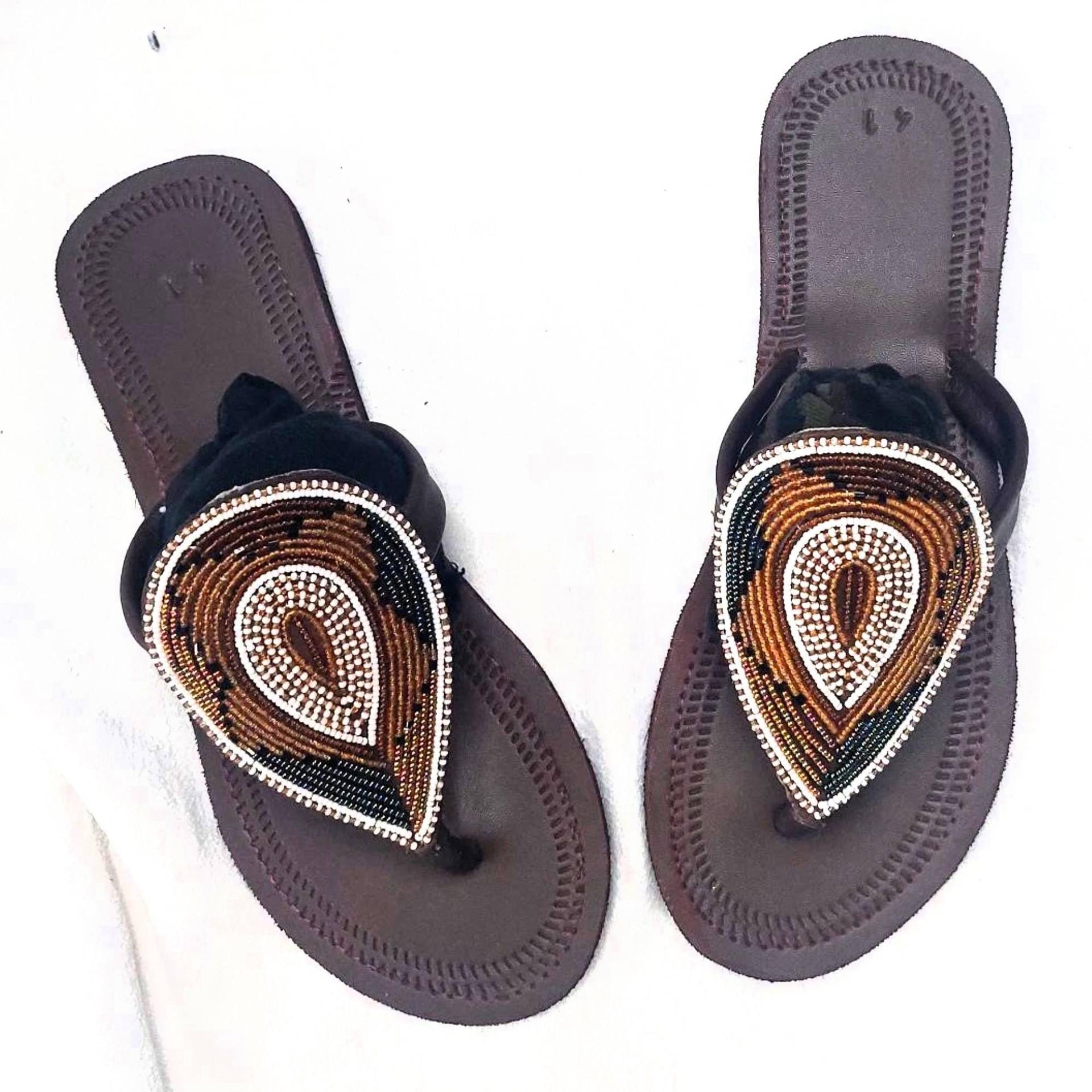 Brown Beaded Women Sandal/Leather Sandals Women /Summer von AyuCrafts