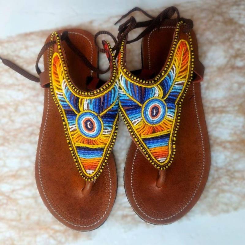 Handmade Beaded Women Sandals/Authentic Maasai-style Leather Flip-Flops Women/Boho Beach Sandals/Gladiators Summer Sandal African Gifts von AyuCrafts