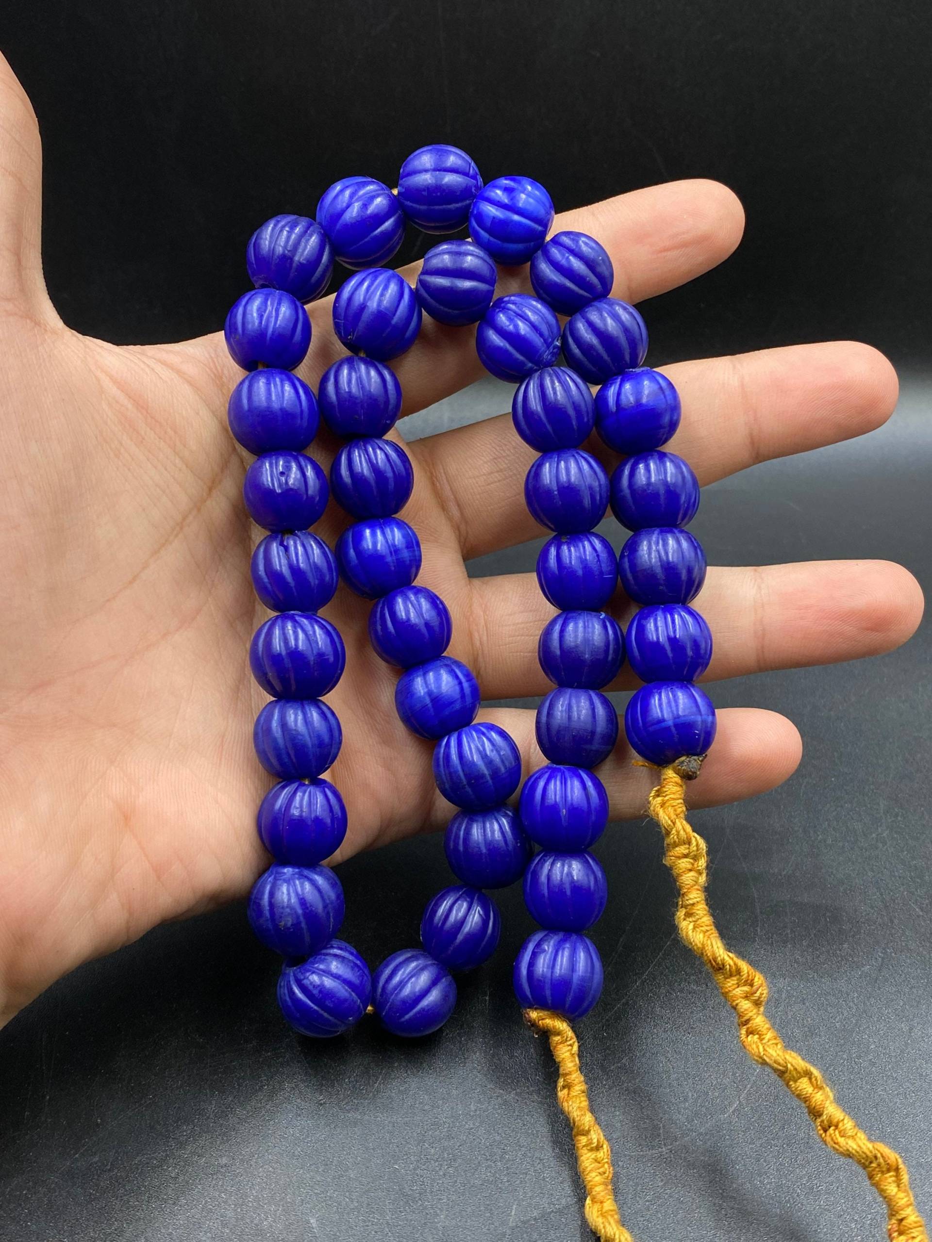 Schöne Dunkelblaue Alte Kürbis Form Glasperlen Mala Halskette von AyubArts