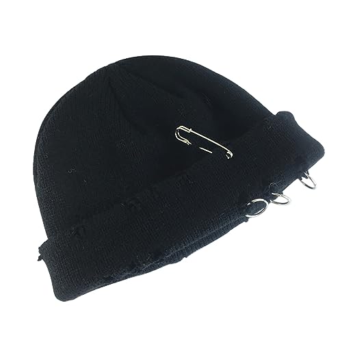 Ayuduots Unisex Hip Hop Strickmützen mit Loch, Herbst Frühling Punk Stil Strickmützen mit Kreisen Ringen Pins von Ayuduots