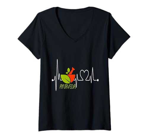 Damen Ayurveda My Heartbeat EKG Lustig Ayurvedisch Homöopathie Yoga T-Shirt mit V-Ausschnitt von Ayurveda Ayurvedic Homeopathy Lovers Funny Gift