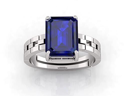 Ayush Gems Unbeheizter unbehandelter 16 Karat AAA+ Qualität natürlicher blauer Saphir Neelam versilbert verstellbarer Edelsteinring für Damen und Herren {Labor – zertifiziert}, versilbert, blauer von Ayush Gems