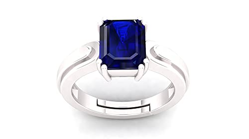 Ayush Gems Unbeheizter unbehandelter 4,00 Karat AAA+ Qualität natürlicher blauer Saphir Neelam versilbert verstellbarer Edelsteinring für Damen und Herren {Labor – zertifiziert}, versilbert, blauer von Ayush Gems