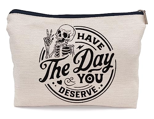 Ayxvt Have The Day You Deserve Lustige Friedenszeichen Skelett Kosmetiktasche Dekorative Damen Make-up Tasche Reißverschluss Beutel Reise Toilettenartikel Motivierende Geschenke für von Ayxvt