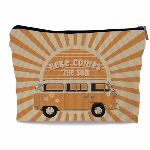 Ayxvt Here Comes the Sun Retro 70er Hippie Orange Bus Sunshine Ray Kosmetiktasche Dekorative Damen Make-up Tasche, Orangefarbener Kordsamt Ayxvt Here Comes the Sun Retro 70er Hippie Orange Bus Sunshine Ray Kosmetiktasche Dekorative Damen Make-up Tasche, Orangefarbener Kordsamt von Ayxvt