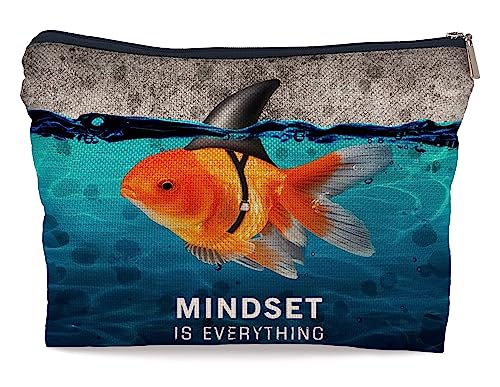 Ayxvt Inspirational Mindset is Everything Goldfish Haifischflosse Make-up-Tasche dekorative Damen-Kosmetiktasche Reißverschlusstasche Reise Toilettenartikel, motivierendes positives Geschenk für von Ayxvt