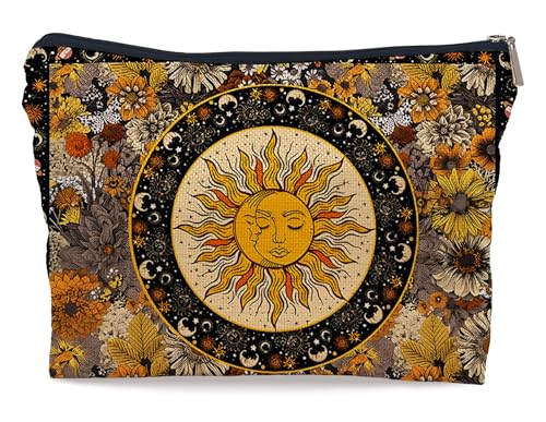 Ayxvt Kosmetiktasche, Motiv: Tarot, böser Blick, Sonnenblume, Hippie, Schlange, Vintage-Blumen, Blumenmuster, dekorative Damen-Make-up-Tasche, Reißverschluss, Reise-Kulturbeutel, Geschenke für von Ayxvt