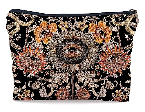 Ayxvt Tarot Evil Eye Sonnenblume Hippie Schlange Vintage Blumen Floral Kosmetiktasche Dekorative Damen Make-up Tasche Reißverschluss Beutel Reise Toilettenartikel, Geschenke für Tarot-Liebhaber, von Ayxvt